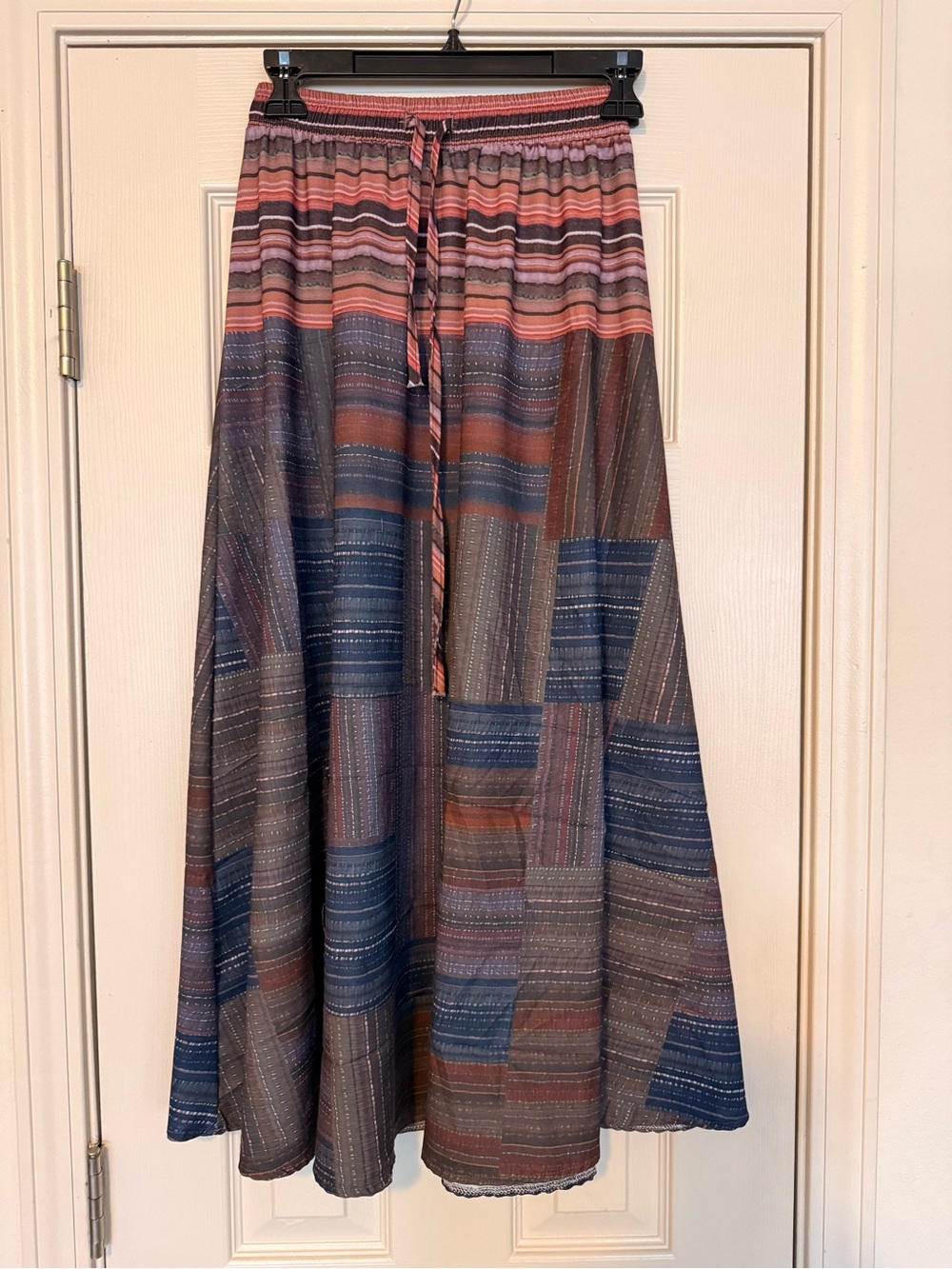 Source Unknown Patchwork Maxi Skirt in Blue and Rust Tones